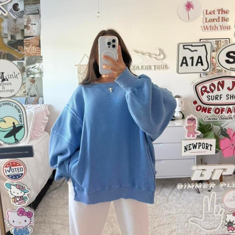 sky blue knitted aerie sweater